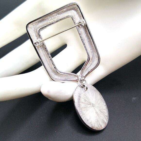 Vintage Monet Green Lucite Dangle Brooch, Silver Tone, 2 3/4 Inches - Picture 4 of 6